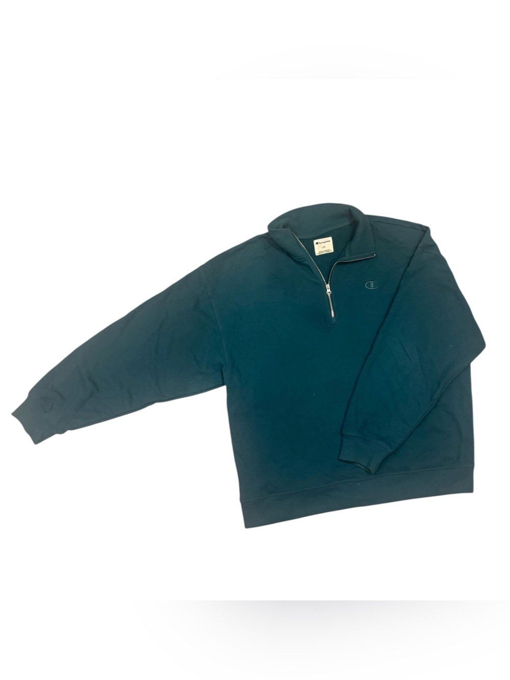 Champion L 1/4 Zip Pullover Sweatshirt Teal Green Mock Neck